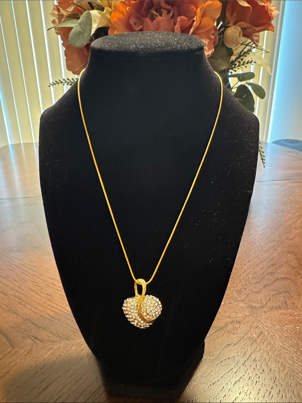 Gold-Tone Heart Pendant Necklace with Crystal Pavé Accent